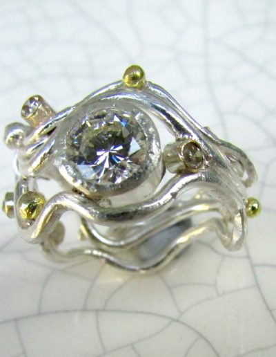 silver, 18ct gold ring and diamond