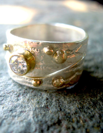 Silver and 18ct Gold Ring with diamond